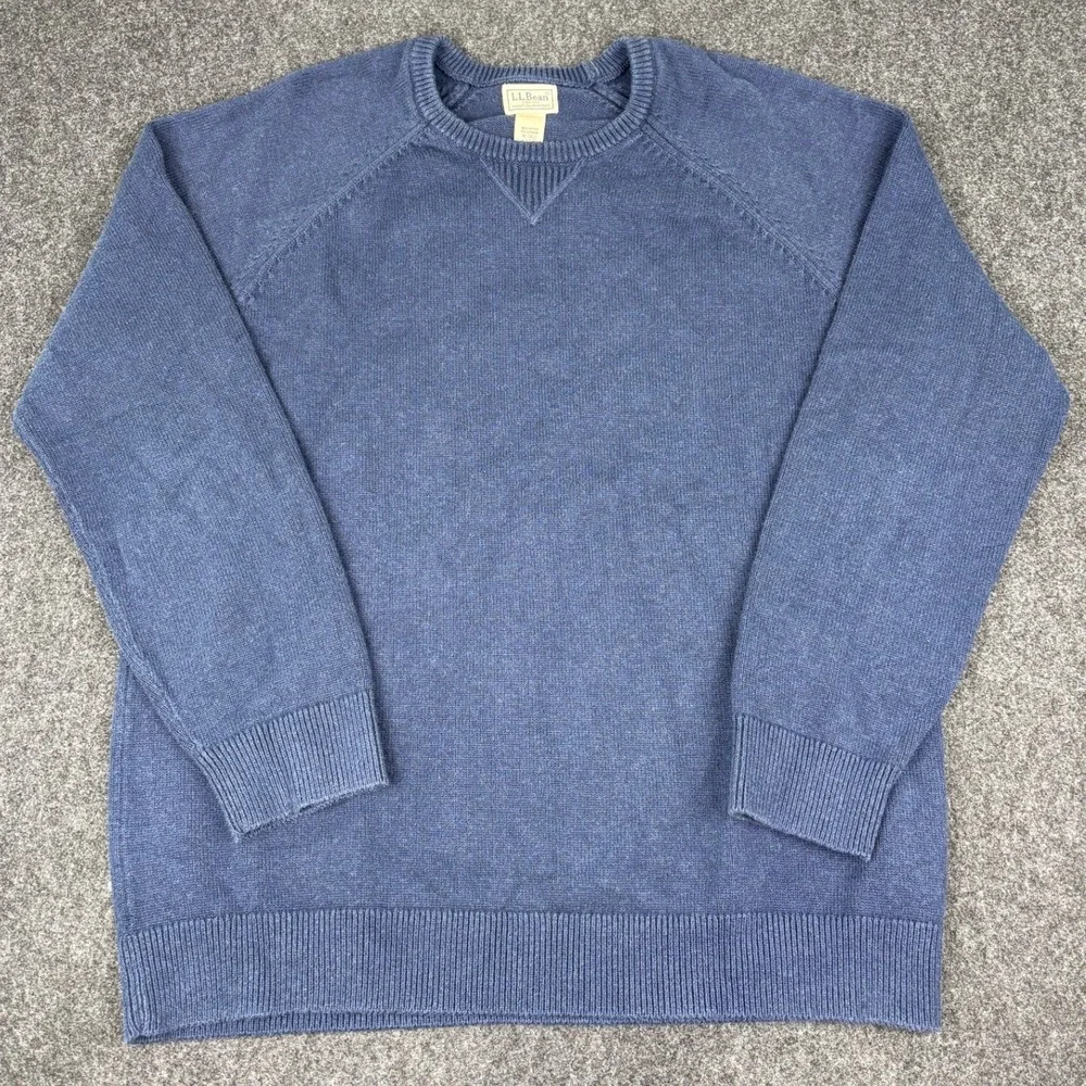 LL Bean Mens XL Tall Blue Cotton Cashmere Crewneck Raglan Sweater 516968